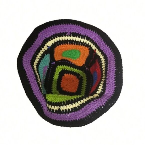 Crochet Hat Colorful Handmade Plaid Sun Hat - Picture 7 of 12